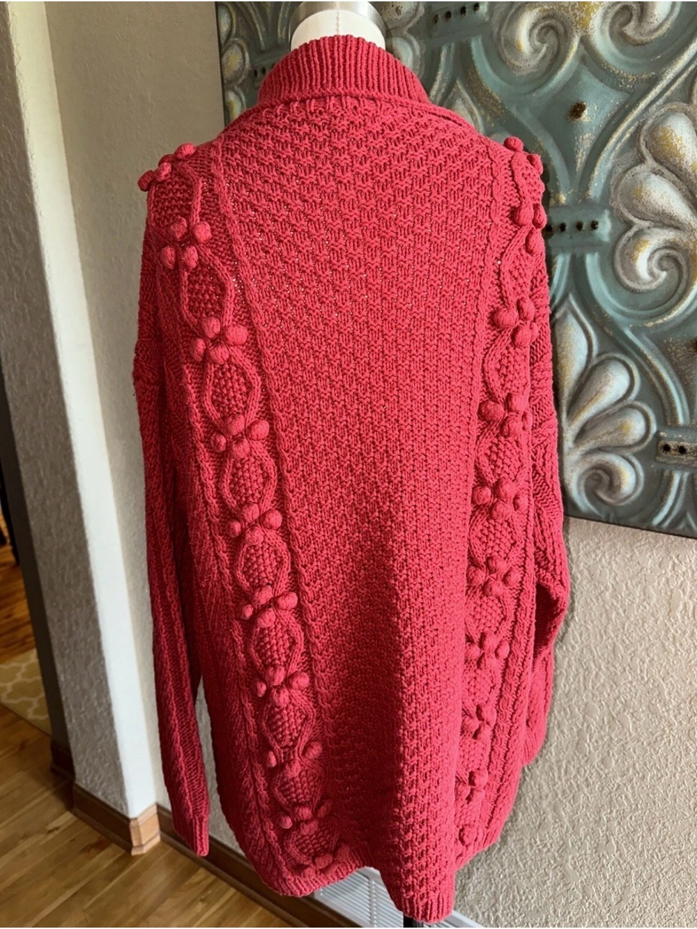Vintage Gaeltarra Ireland Red Cotton Cable Knit Sweater Medium Irish Chunky - Picture 5 of 11